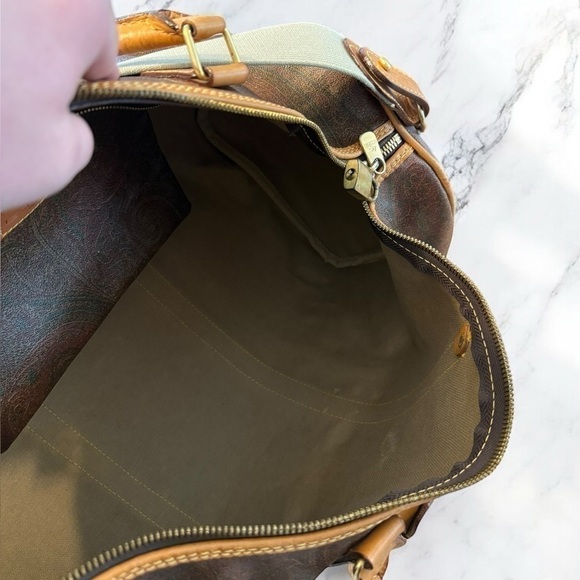 ETRO 1992 Vintage Boston Bag Paisley PVC Leather Duffle with Strap Lock and Key - Picture 14 of 16